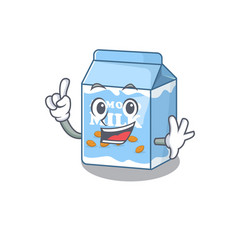 Mascot Cartoon Concept Almond Milk In One Finger