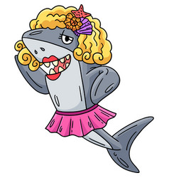 Shark Wearing Wig And Skirt Cartoon Clipart