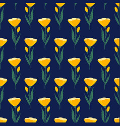 Yellow Poppies On A Dark Background Seamless