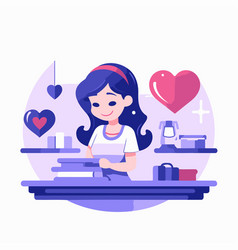 Girl Cooking In Kitchen Colorful Flat Concept