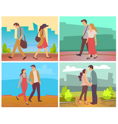 Couples Walking In City Man And Woman On Date