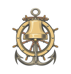 Hand Drawn Tattoo Of Ship Bell With Steering