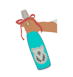 Female Hand Holding Bottle Of Blue Champagne