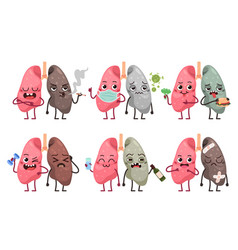 Cute Lungs Characters Healthy And Unhealthy