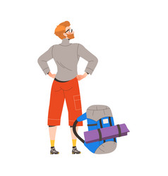 Redhead Man Character In Sunglasses With Backpack