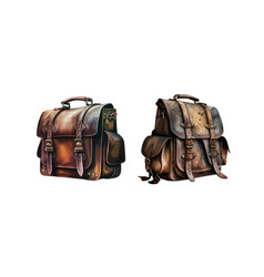 Vintage Leather Backpack Clipart Isolated