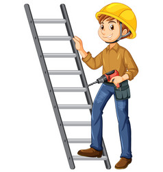 A Construction Worker With Ladder