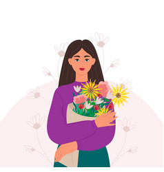 A Young Woman With Bouquet Of Flowers In Her