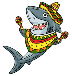 Shark With Sombrero And Maracas Cartoon Clipart