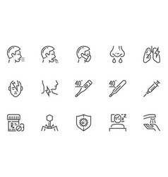 Symptoms Of Colds Flu And Line Icons