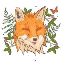 Head A Fox Surrounded Clover And Fern