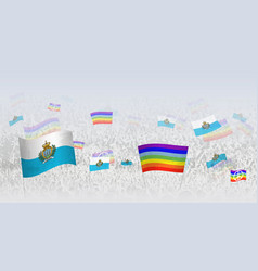 People Waving Peace Flags And Of San Marino