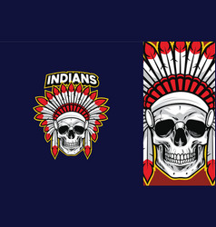 Indian Skull Chief Head Warrior Logo Art