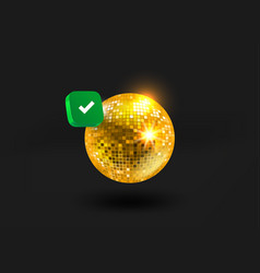 Golden Disco Ball With Checkmark Icon 3d