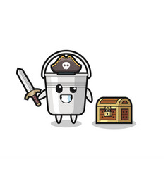 Metal Bucket Pirate Character Holding Sword