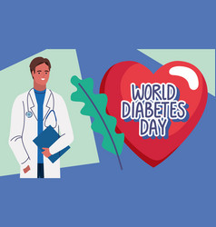 Diabetes Day Lettering With Male Doctor