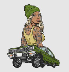 Girl Low Rider Colorful Emblem