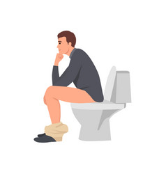 Young Man Get Idea In Toilet Sit