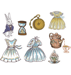 Alice Fairy Tale Dresses Rabbit Clock Graphics Ve