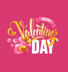 Happy Valentines Day Lettering With Gift Box