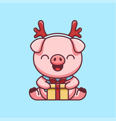 Cute Pig Holding Christmas Present