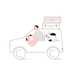 Man And Dog Traveling Car