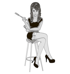 Sexy Girl Cook Pose On A Chair Legs Crossed