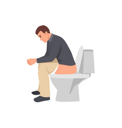 Young Man Sit On Toilet And Daydreaming