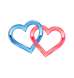 Twin Love Hearts Linked Blue And Pink