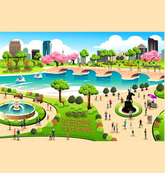 Funny cartoon family in beautiful park Royalty Free Vector