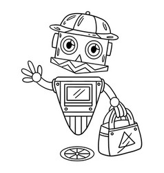 Floating Robot With A Bag Isolated Coloring Page