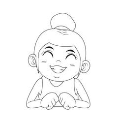 Cute Girl With Her Hair Tied Up In A Bun Cartoon