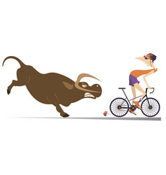 Angry Bull And Cyclist Cartoon