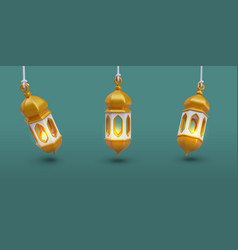 Set Of Festive Arabic Lanterns With Lit Fire