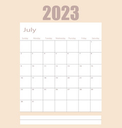 2023 July Calendar Or Desk Planner Weeks Start