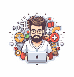 Man With Beard And Glasses Working On Laptop