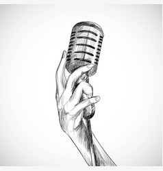 Holding Microphone Sketch White Background