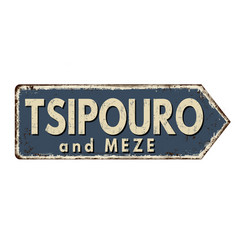 Tsipouro And Meze Vintage Rusty Metal Sign