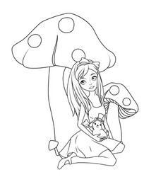 Alice In Front Mushroom Holding Rabbit Wearing