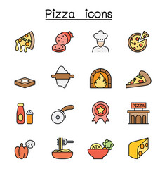 Pizza Italian Food Color Line Icon Set