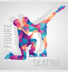 Figure Skaters Couple Polygonal Silhouettes