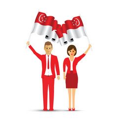 Singapore Flag Waving Man And Woman