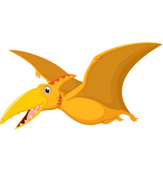 Cartoon Cute Pterodactyl Flying Isolated On White