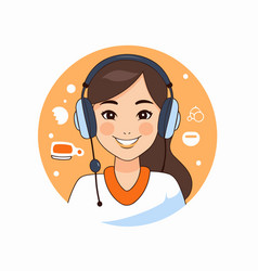 Call Center Operator With Headset In A Flat Style