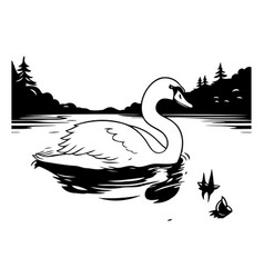 Swan Swimming On A Lake In Cartoon Style