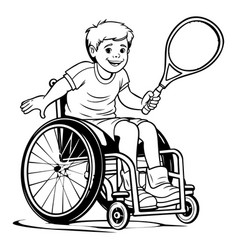 Disabled Boy In A Wheelchair Playing Tennis Black