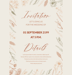 Wedding Invitation With Hand Drawn Summer Herbs