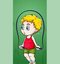 Boy Doing Jumprope On Green Background