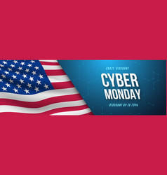 Cyber Monday Festive Banner With Us Flag And Blue