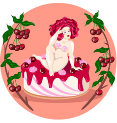 Fat Naked Lady Sitting On A Cherry Cake